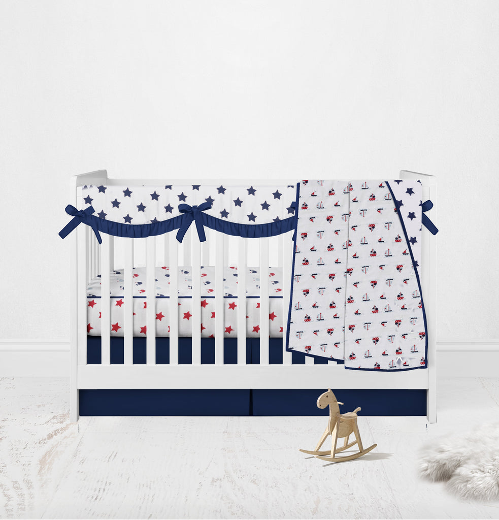 Bacati  Breathable Muslin Boys Whales Boats Blue Navy Red Crib Toddler Bedding Collection Breathable