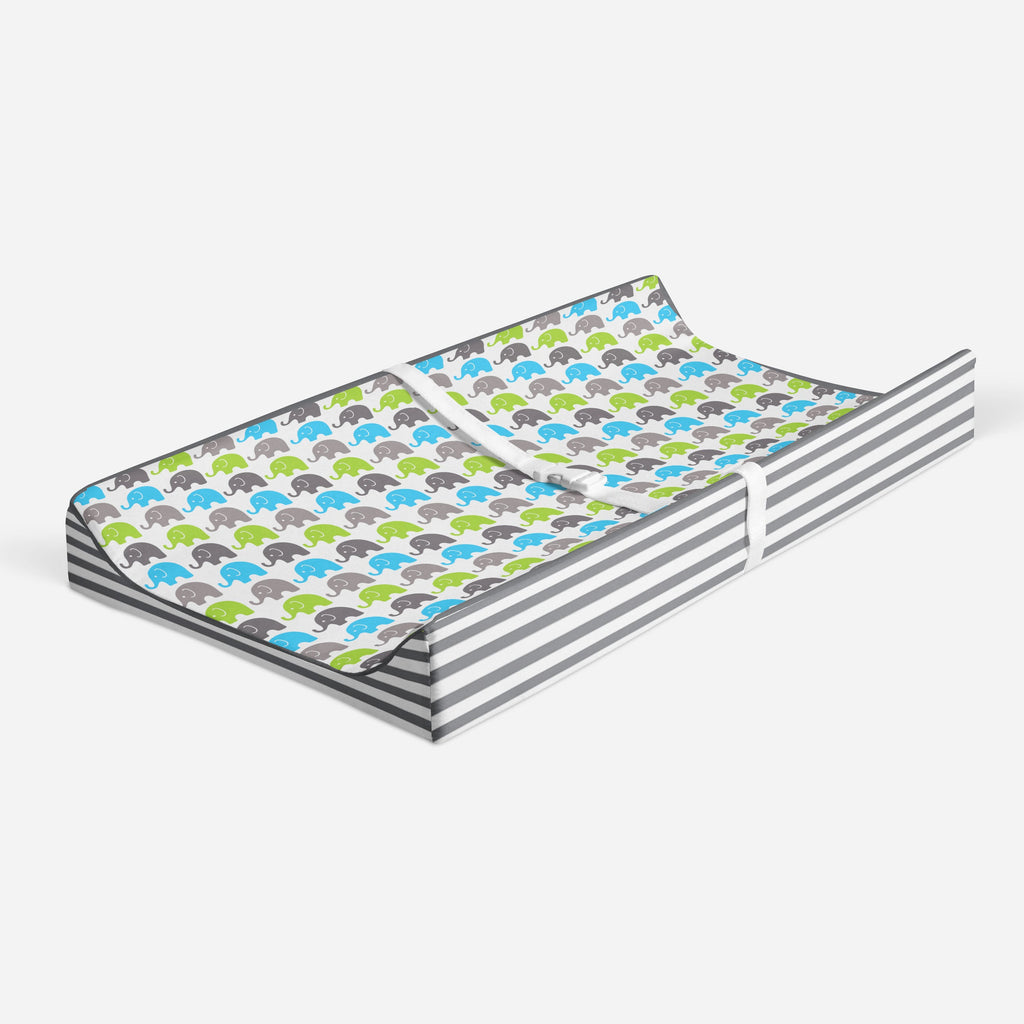 Elephants Aqua/Lime/Grey Quilted Changing Pad Cover - Bacati - Changing pad cover - Bacati