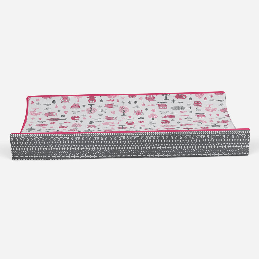 Owls in the Woods Pink/Grey Quilted Changing Pad Cover - Bacati - Changing pad cover - Bacati