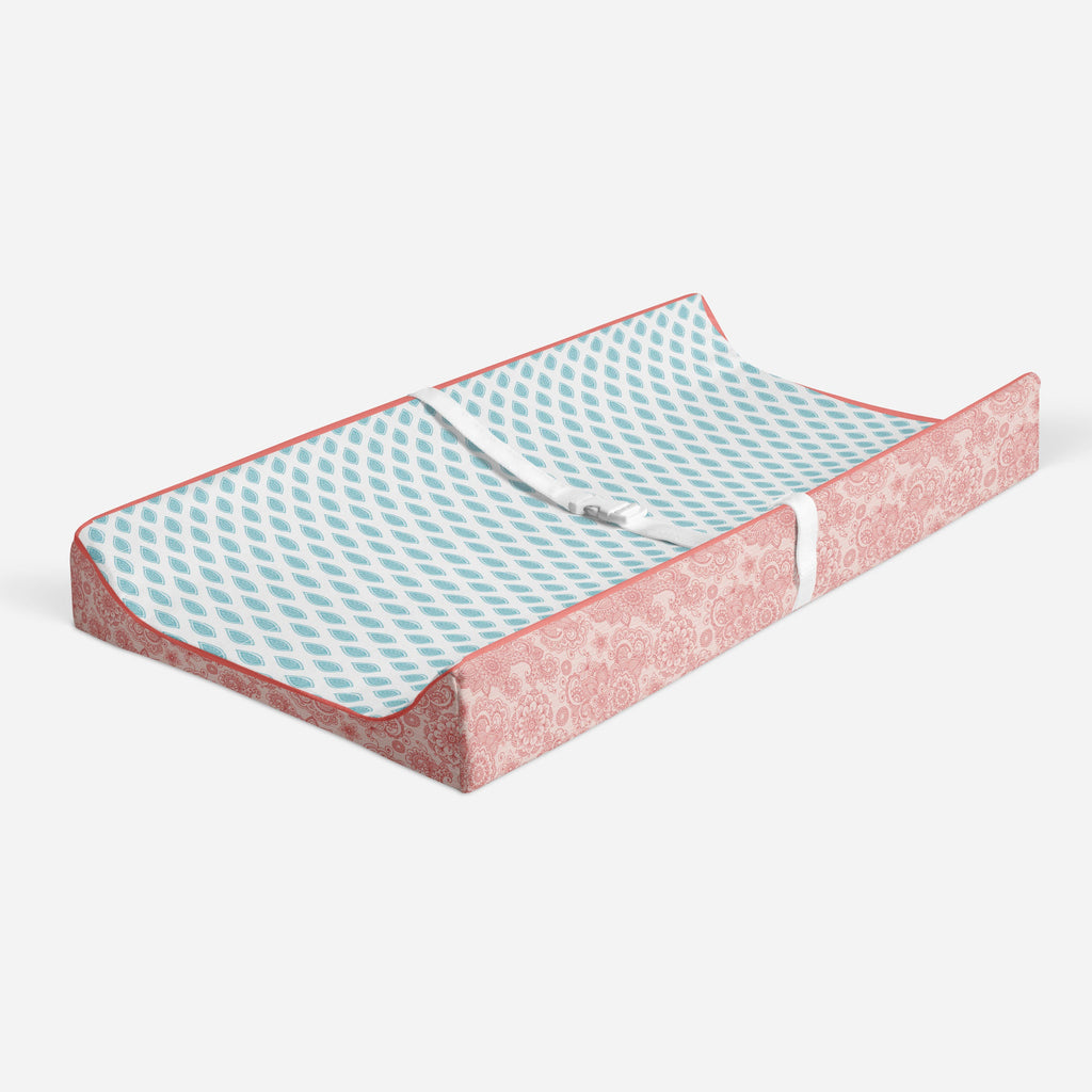 Paisley Sophia Coral/Aqua Girls Quilted Changing Pad Cover - Bacati - Changing pad cover - Bacati