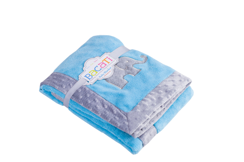 Embroidered Plush Blanket, Elephants Aqua/Mint/Grey with Multiple Options - Bacati - Embroidered Plush Blanket - Bacati
