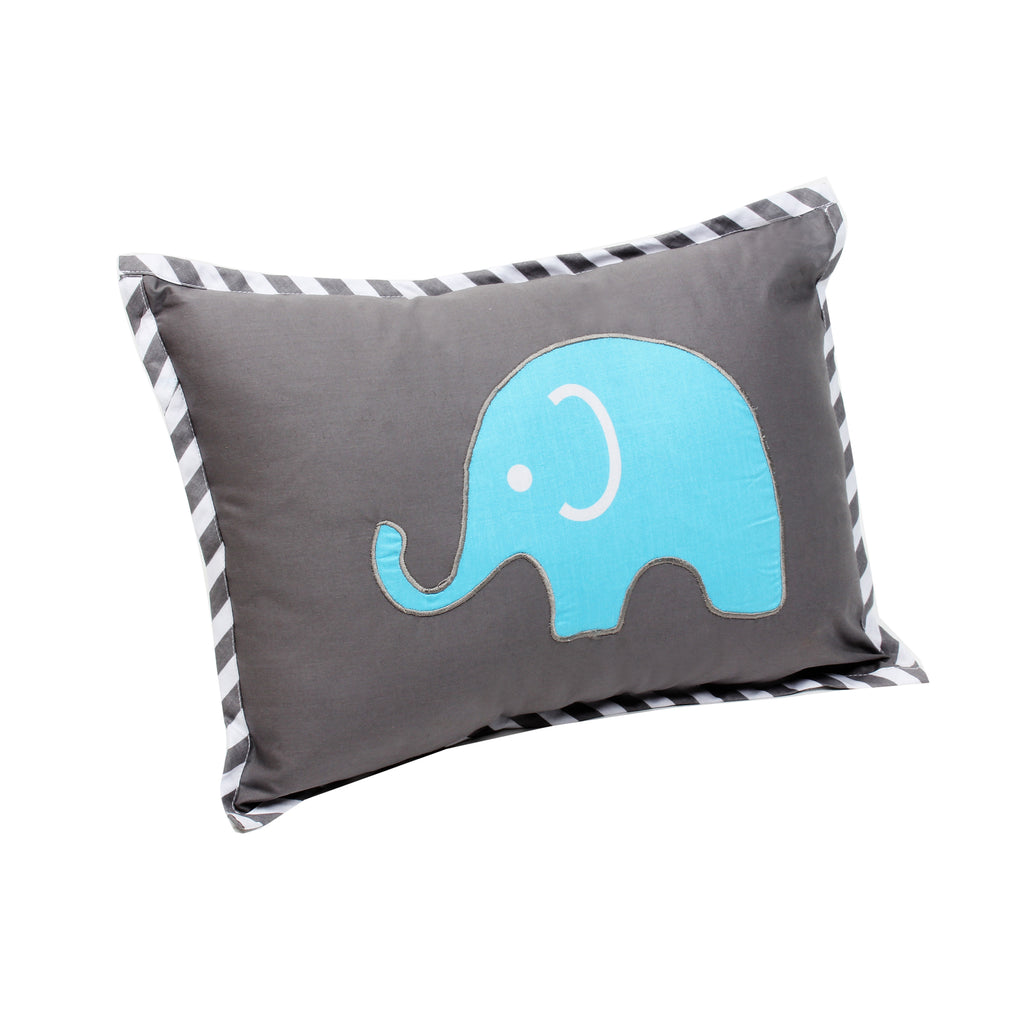 Bacati - Decorative Pillow, Elephants Aqua/Lime/Grey - Bacati - Dec Pillow or Rocker Dec Pillow - Bacati