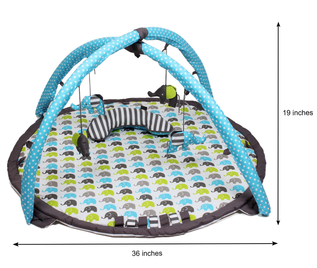 Playmat/Baby Activity Gym with Mat, Elephants Aqua/Lime/Grey - Bacati - Baby Activity Gym with Mat - Bacati