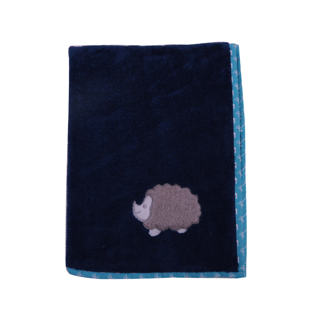 Embroidered Baby Plush Blanket, Woodlands Aqua/Navy/Grey - Bacati - Embroidered Plush Blanket - Bacati