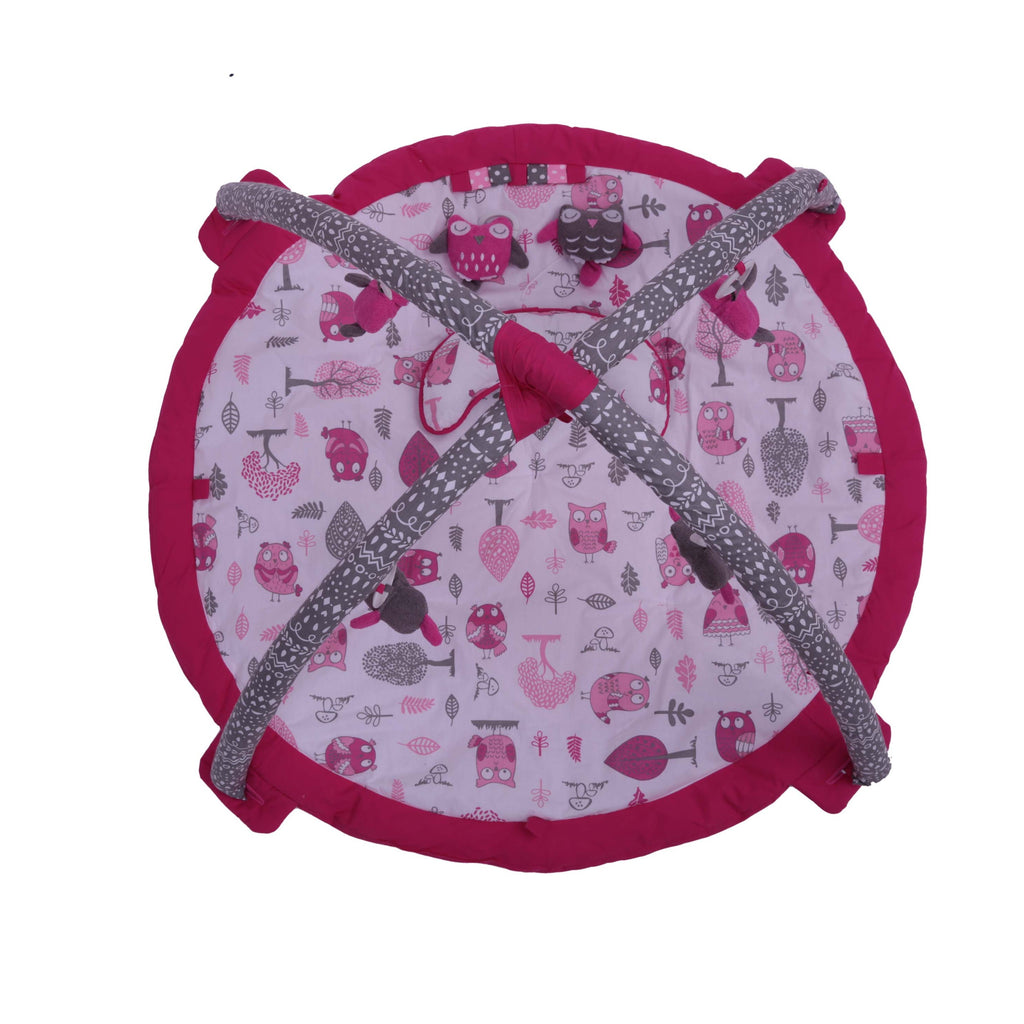 Playmat/Baby Activity Gym with Mat, Owls in the Woods Pink/Grey - Bacati - Baby Activity Gym with Mat - Bacati