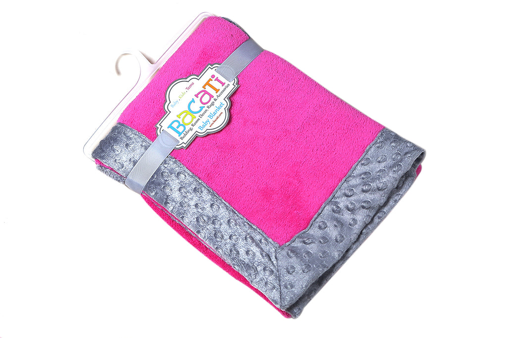 Embroidered Plush Pink Blanket, Elephants Pink/Grey with Multiple Options - Bacati - Embroidered Plush Blanket - Bacati