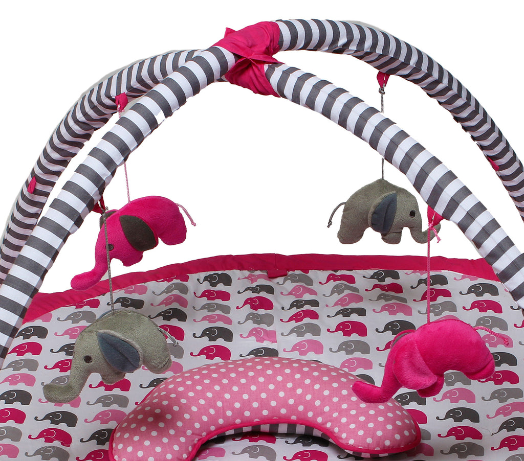 Playmat/Baby Activity Gym with Mat, Elephants Pink/Grey - Bacati - Baby Activity Gym with Mat - Bacati