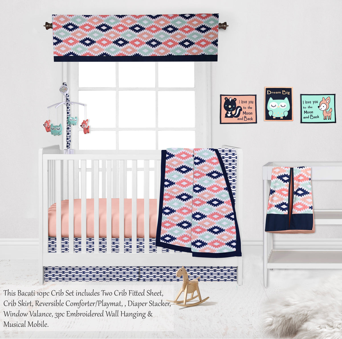 Pink and navy shop crib sheets