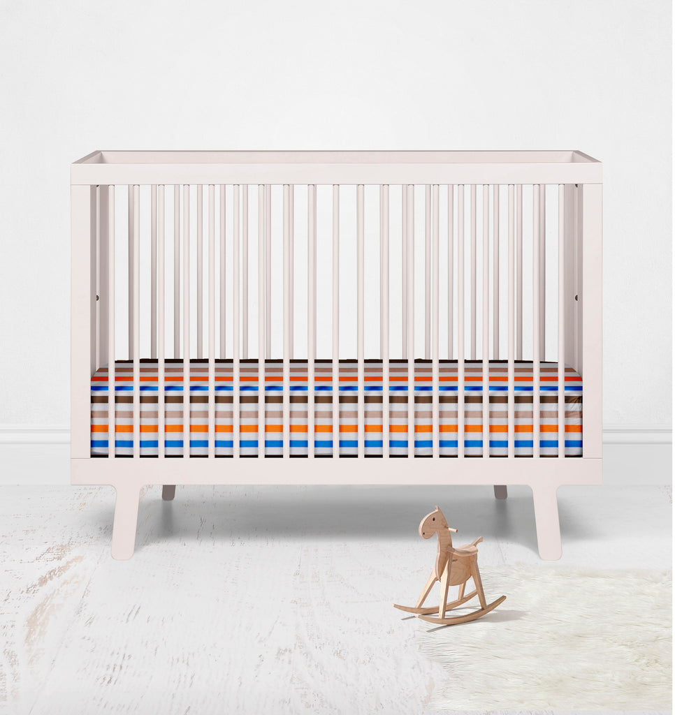 Crib or Toddler Bed Fitted Sheet, Mod Sports Blue/Orange/Brown - Bacati - Crib/Toddler Fitted Sheet - Bacati