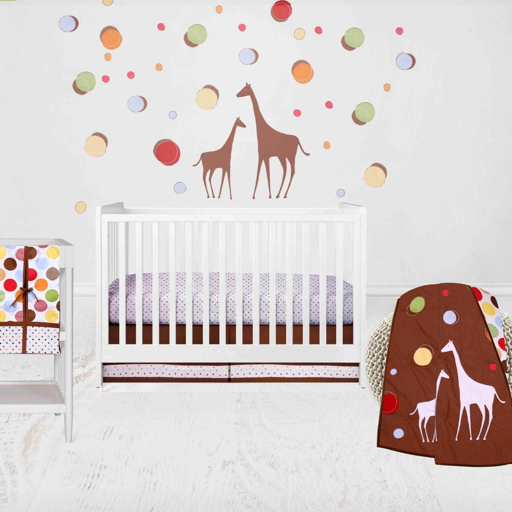 Baby & Me Giraffe Orange/Green/Blue/Red/Brown Neutral Crib Bedding Set - Bacati - Crib Bedding Set - Bacati