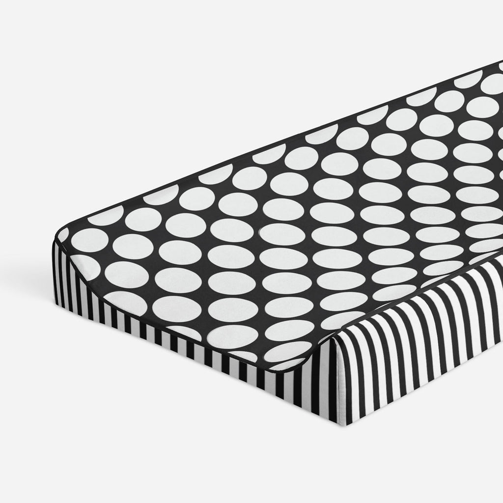 Dots/Stripes Black/White Neutral Quilted Changing Pad Cover - Bacati - Changing pad cover - Bacati
