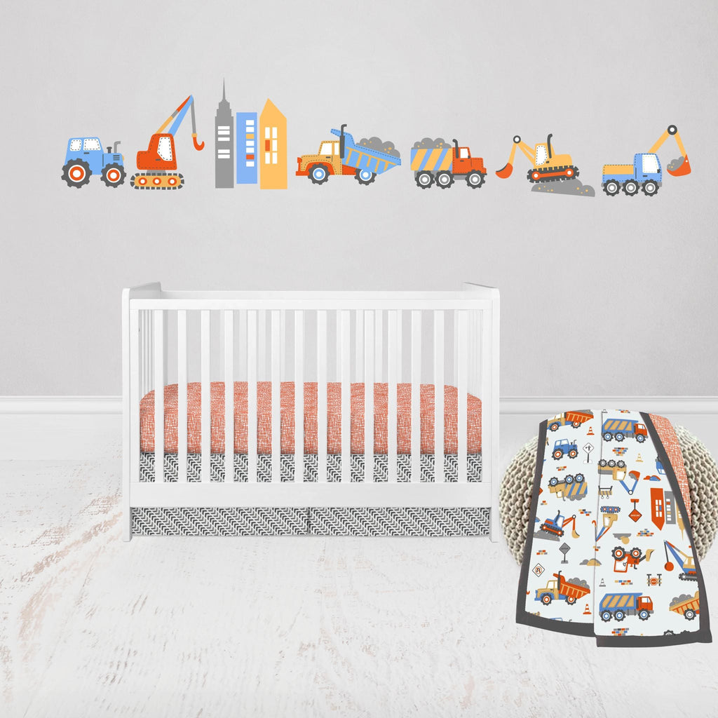Construction Yellow/Orange/Blue/Grey Boys Crib Bedding Set - Bacati - Crib Bedding Set - Bacati