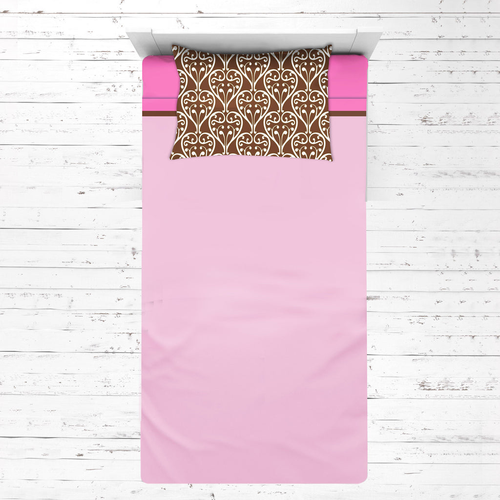 Bacati - Girls 4 pc Toddler Bedding/3 pc Sheet Set 100% Cotton Percale, Damask, Pink/Fuchsia/Chocolate - Bacati - 4 pc Toddler Bedding Set - Bacati