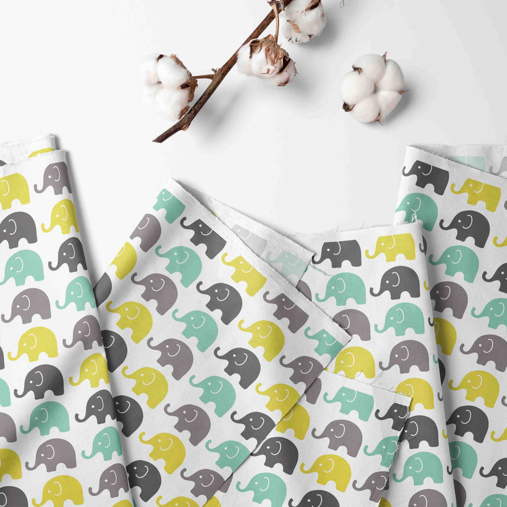 Bacati - Long/Small Crib Rail Guard Covers Cotton Elephants Mint/Yellow/Grey - Bacati - Crib Rail Guard - Bacati