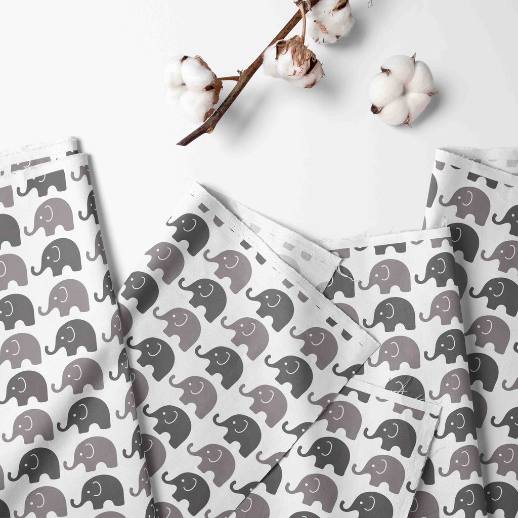 Bacati - Multiple Options of Crib or Toddler Bed Skirt or Dust Ruffle 100% Cotton Percale, Elephants White/Grey - Bacati - Crib or Toddler Bed Skirt - Bacati