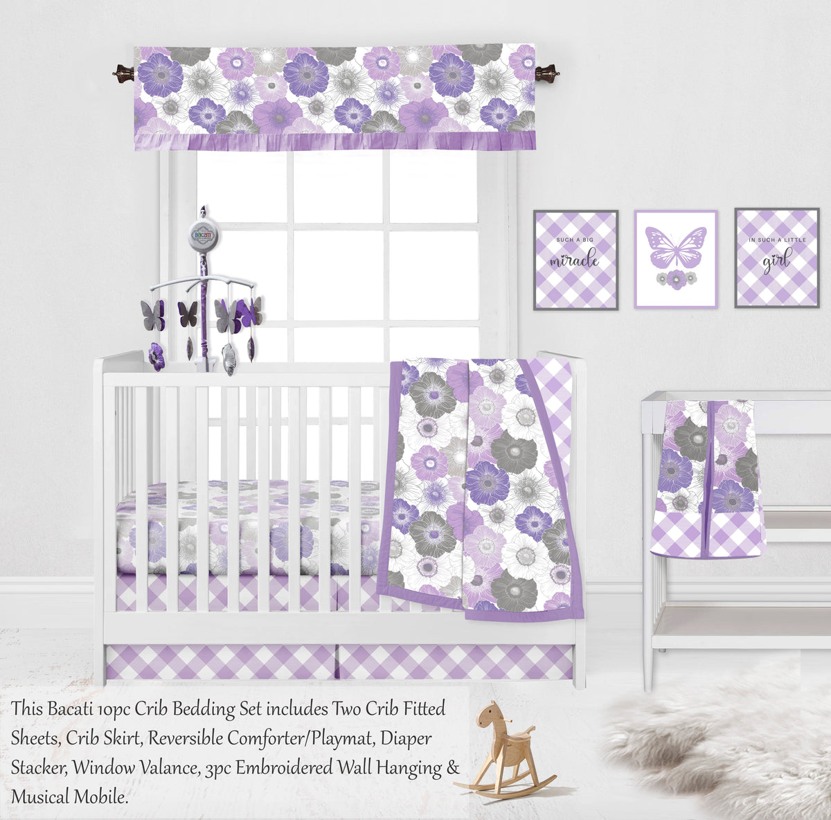 Bacati Watercolor Flowers 10 Piece Crib Bedding Set with Two Crib Sh