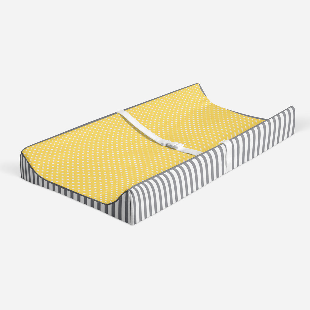 Dots/Stripes Grey/Yellow Neutral Quilted Changing Pad Cover - Bacati - Changing pad cover - Bacati