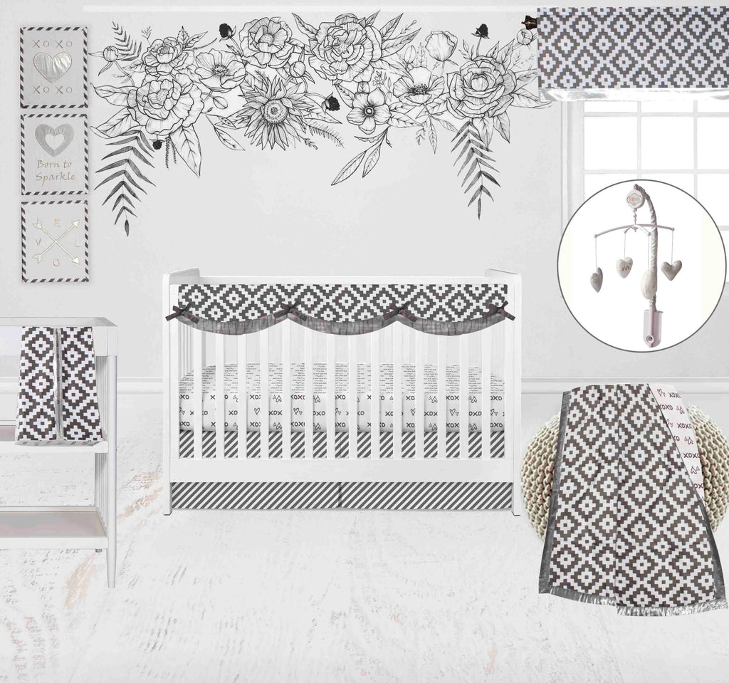 Love Aztec Grey/Silver Neutral Crib Bedding Set - Bacati - Crib Bedding Set - Bacati