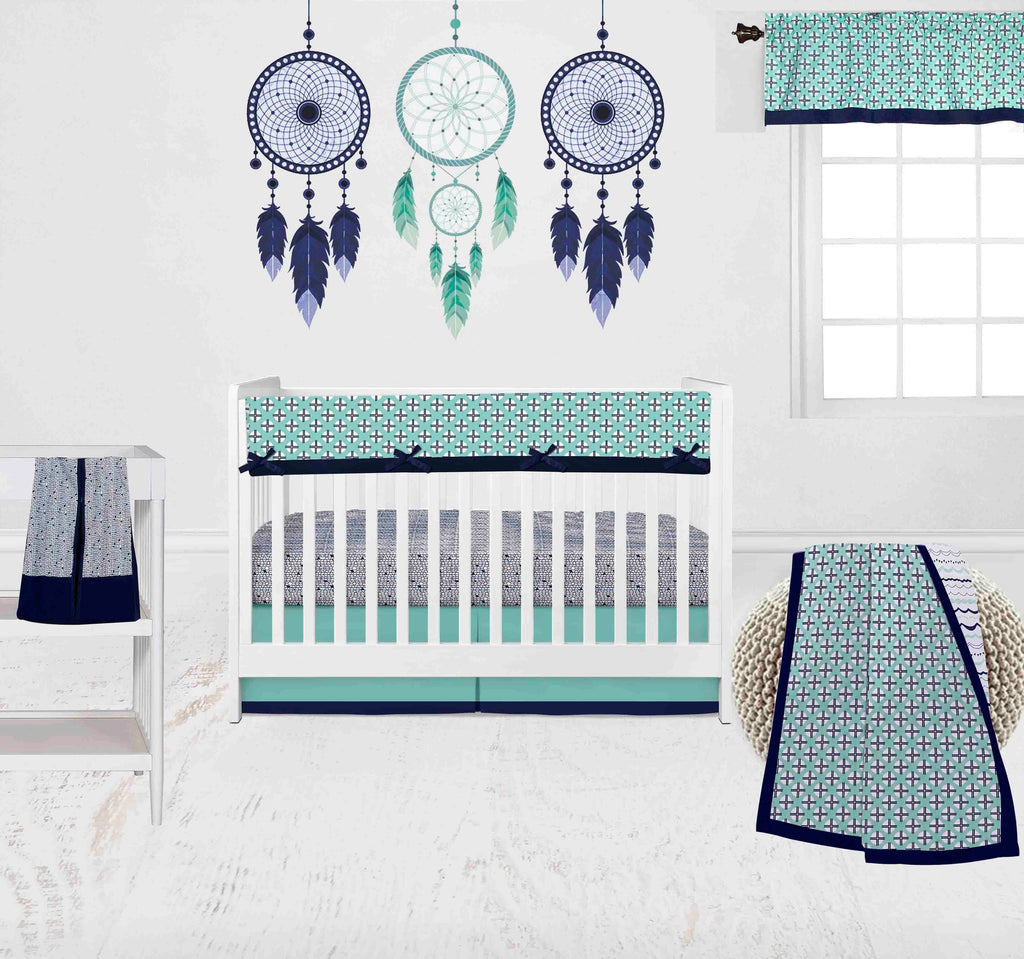 Tribal Noah Mint/Navy Boys Crib Bedding Set - Bacati - Crib Bedding Set - Bacati