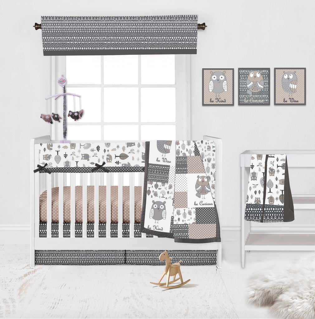 Owls in the Woods Beige/Grey Musical Baby Crib Mobile - Bacati - Musical Baby Crib Mobile - Bacati