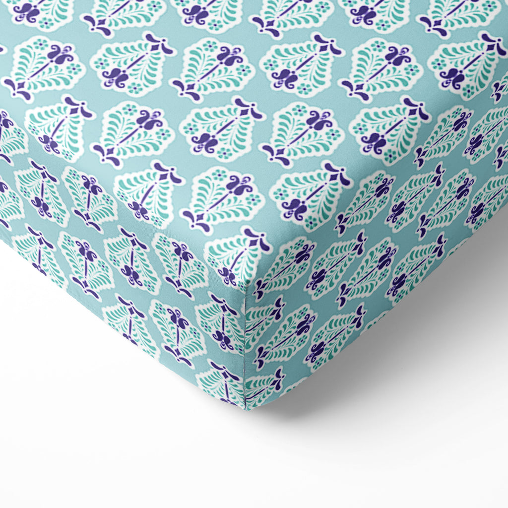 Bacati - Crib or Toddler Bed Fitted Sheet, Paisley Isabella Purple/Aqua/Lilac - Bacati - Crib/Toddler Fitted Sheet - Bacati