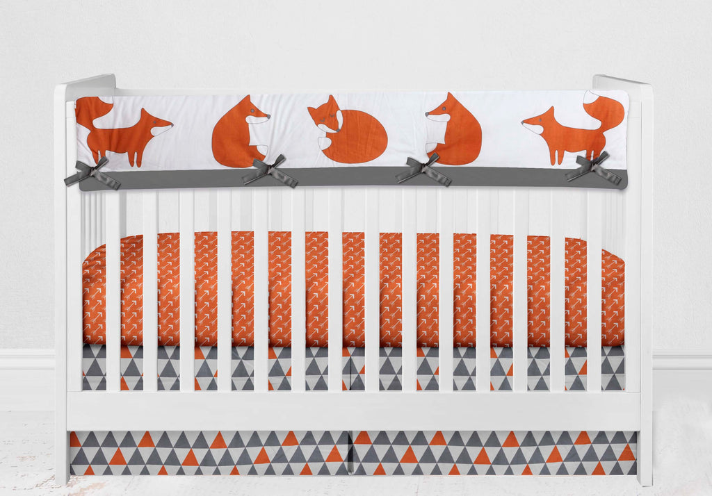 Long/Small Crib Rail Guard Covers Cotton Playful Fox Orange/Grey - Bacati - Crib Rail Guard - Bacati