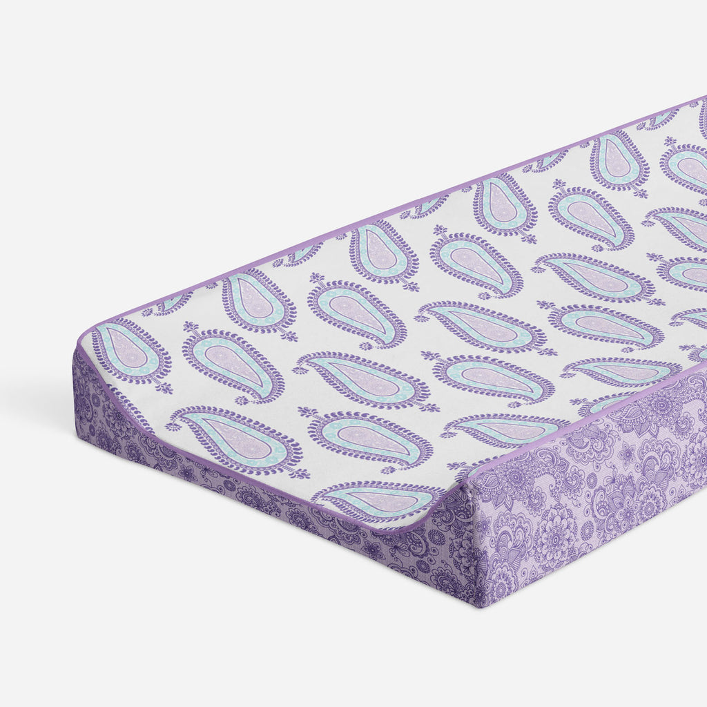 Paisley Isabella Purple/Aqua/Lilac Girls Quilted Changing Pad Cover - Bacati - Changing pad cover - Bacati