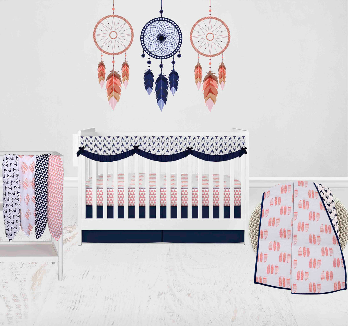 Bacati Tribal Feathers Buck Triangles 8 Piece Muslin Crib Bedding Se