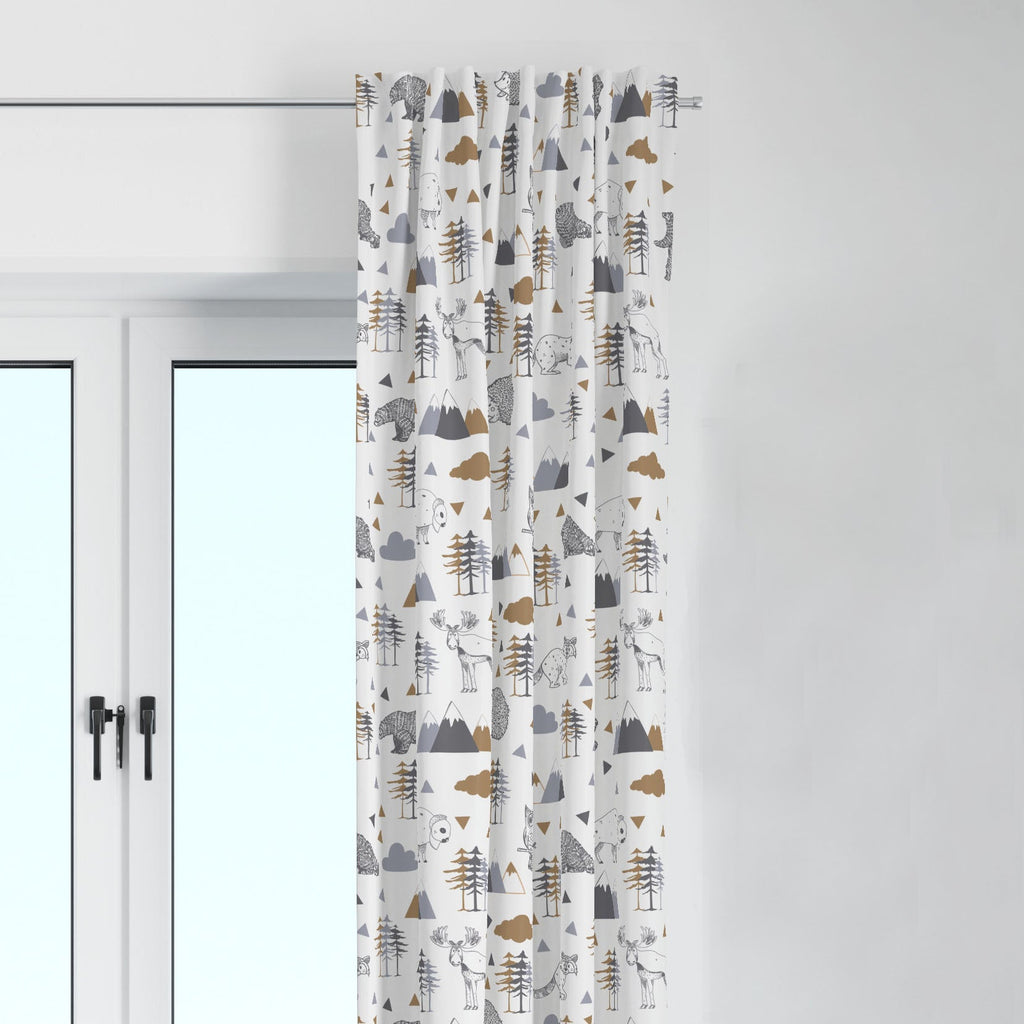 Bacati - Woodlands Animals Beige/Grey Window Curtain Panel/Valance - Bacati - Curtain Panel - Bacati