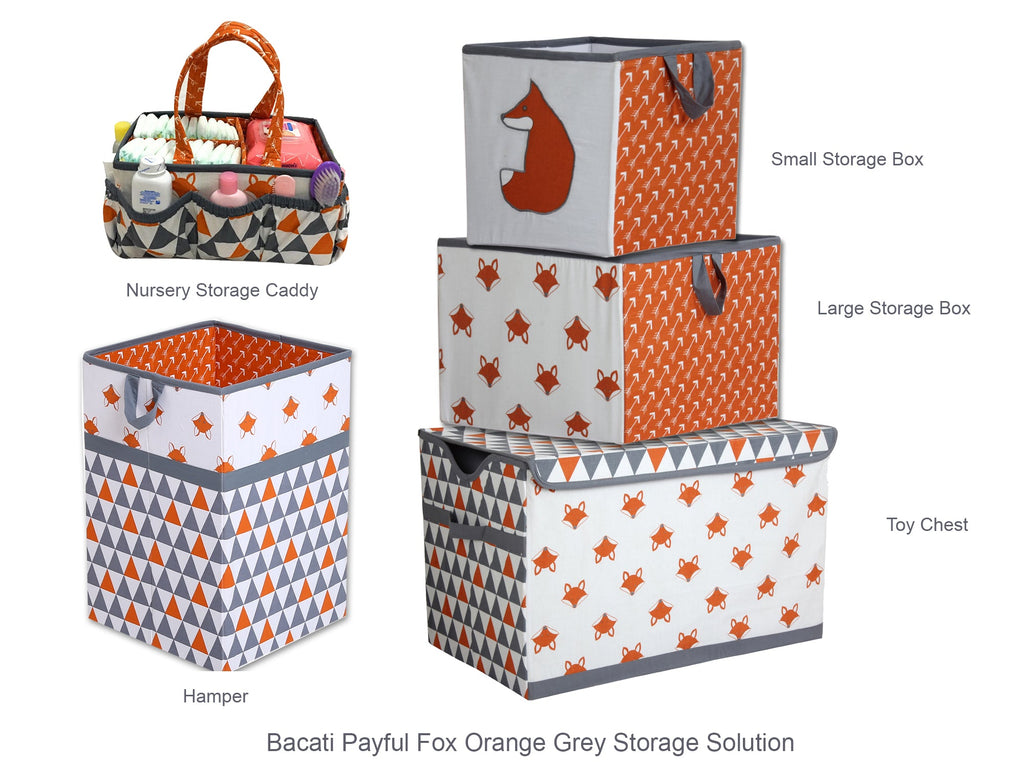Bacati - Playful Fox Neutral Nursery Kids Storage Items, Orange/Grey - Bacati - Nursery/Kids Storage - Bacati