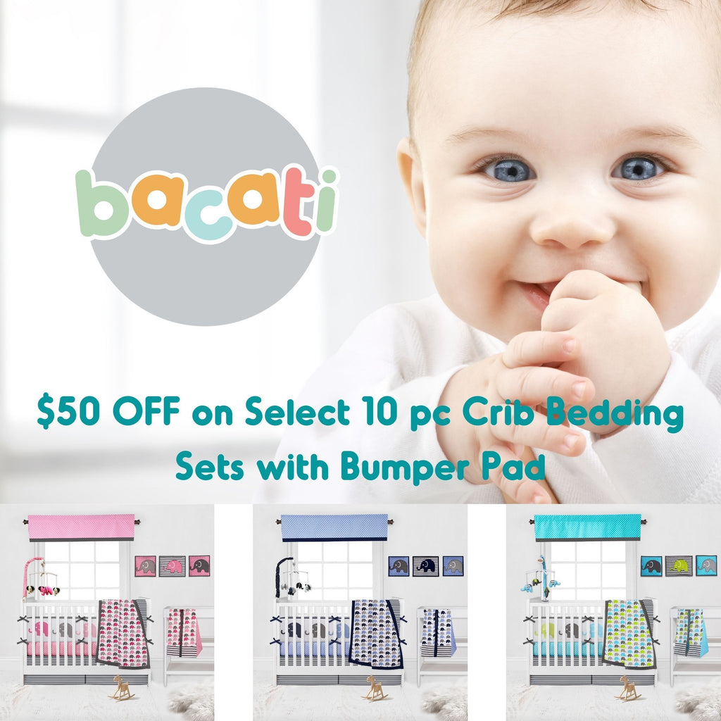 Special Priced 10 pc crib Bedding Sets with Bumper Pad Bacati