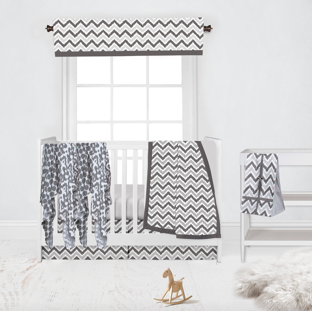 Bacati - Ikat Dots Damask White Grey Muslin Neutral Bedding Collection