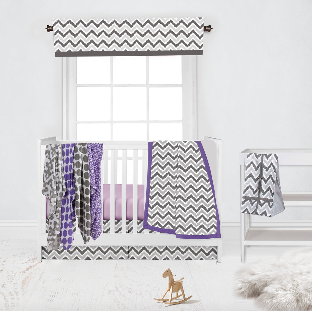 Bacati - Ikat Dots Damask Leopard Purple Grey Muslin Girls Bedding Collection