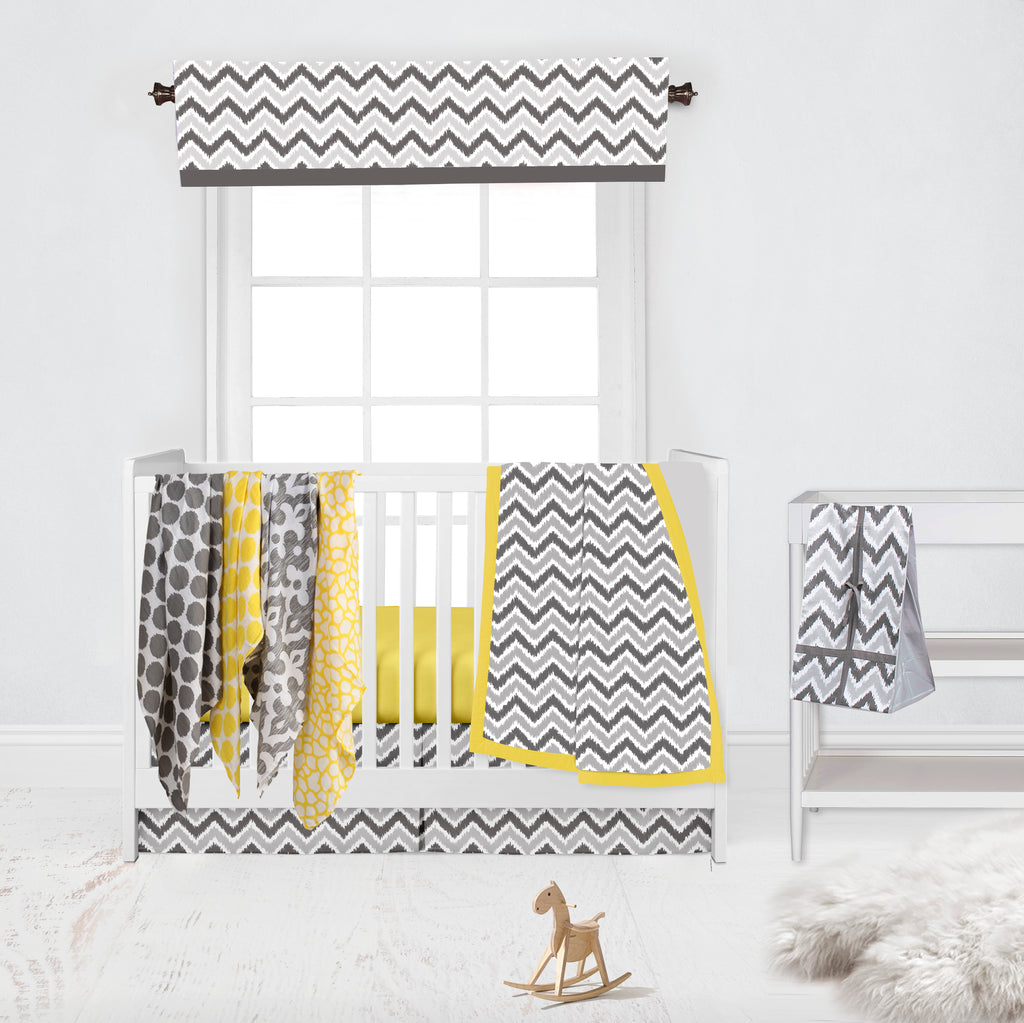 Bacati - Ikat Dots Damask Giraffe Yellow Grey Muslin Neutral Bedding Collection