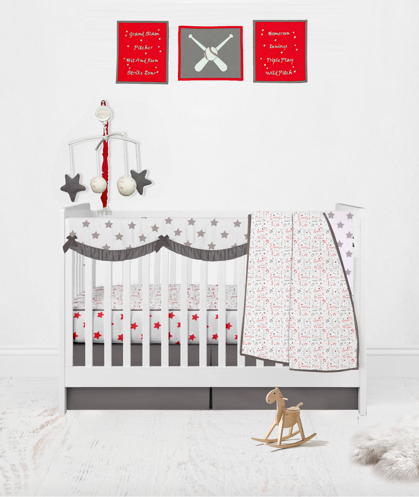 Baseball Red Grey Muslin Collection Tagged Baseball Bacati