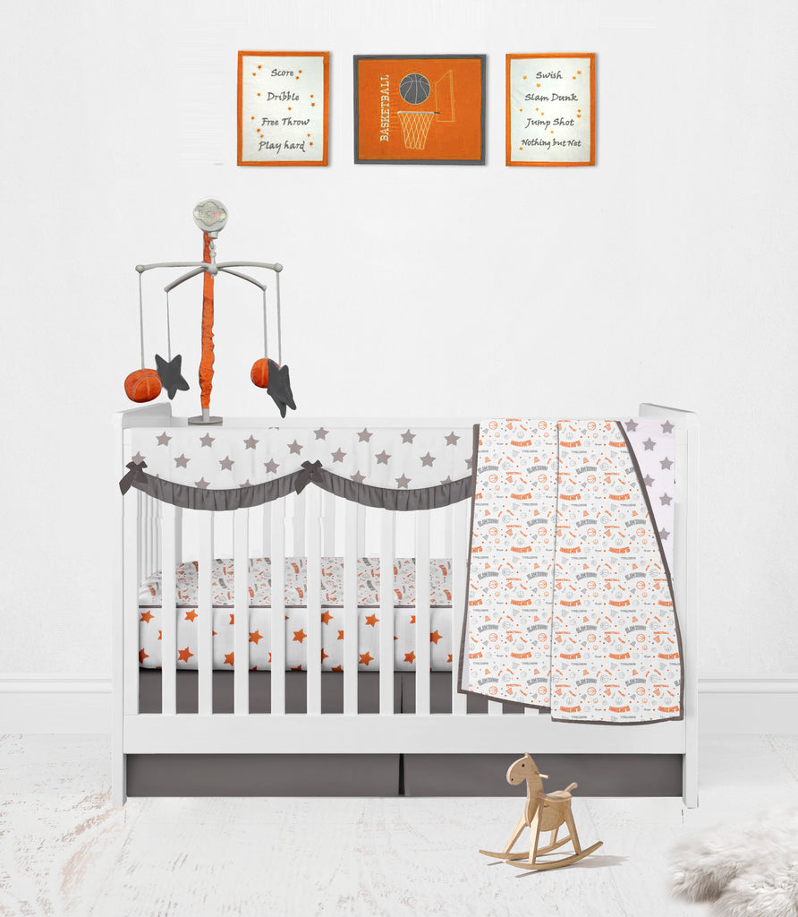 Bacati - Bacati Breathable Muslin Basketball Orange Grey Collection