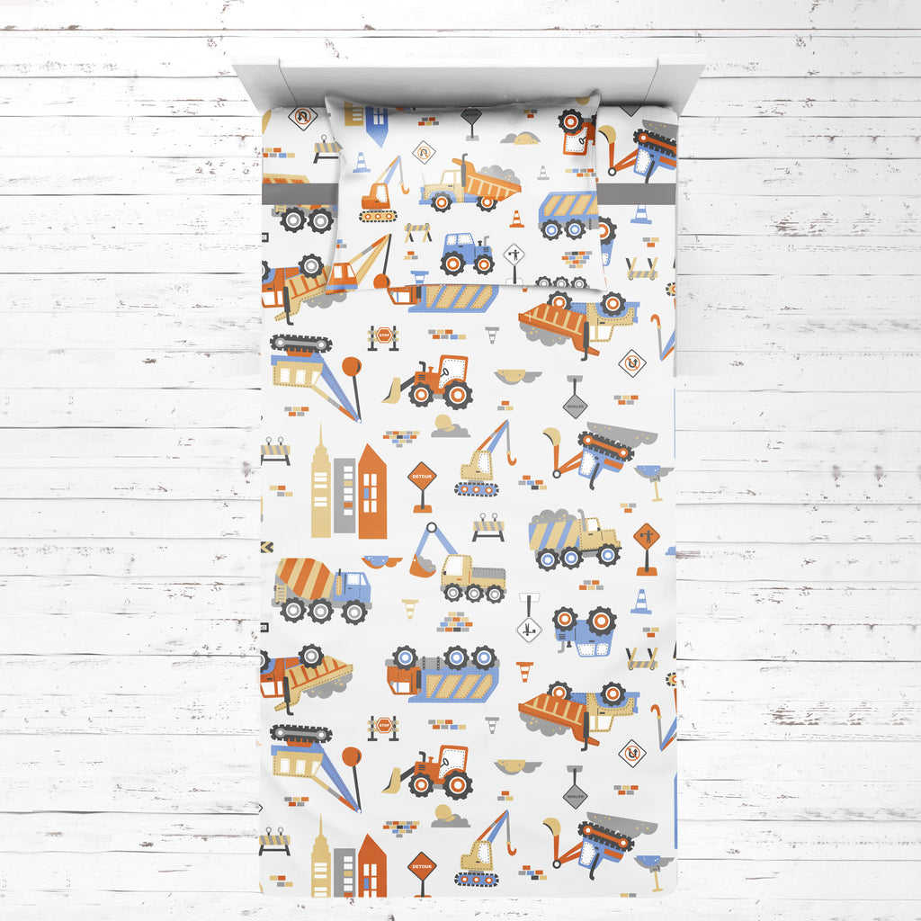 Bacati Playful Fox 3-Piece Toddler Sheet Set - 100% Cotton Percale Bedding In Orange/Grey