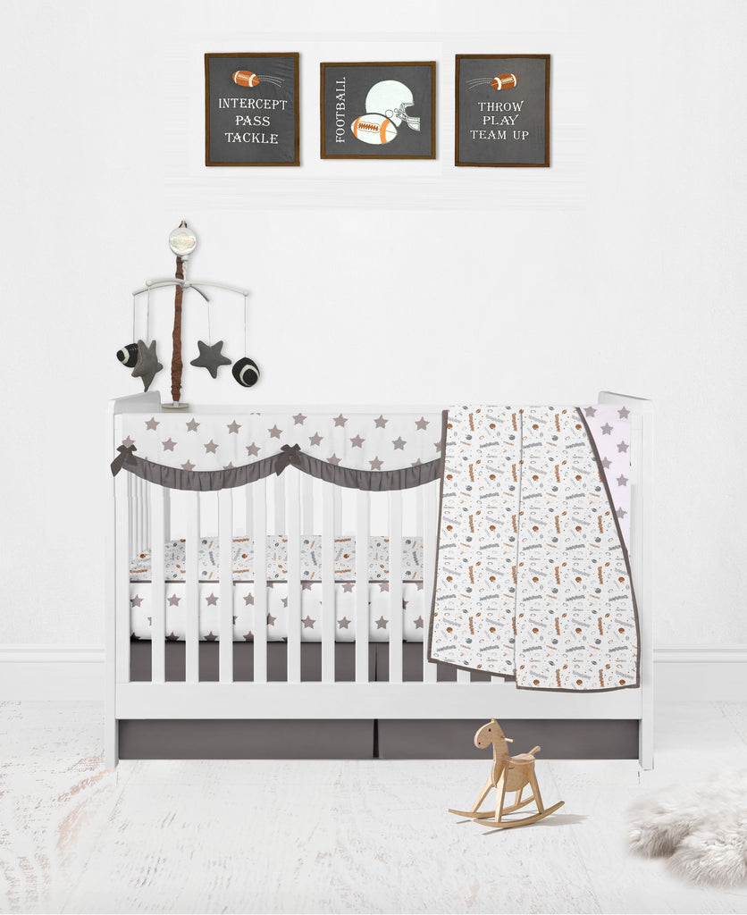 Bacati Breathable Muslin Football Brown Grey Crib Toddler Bedding Collection