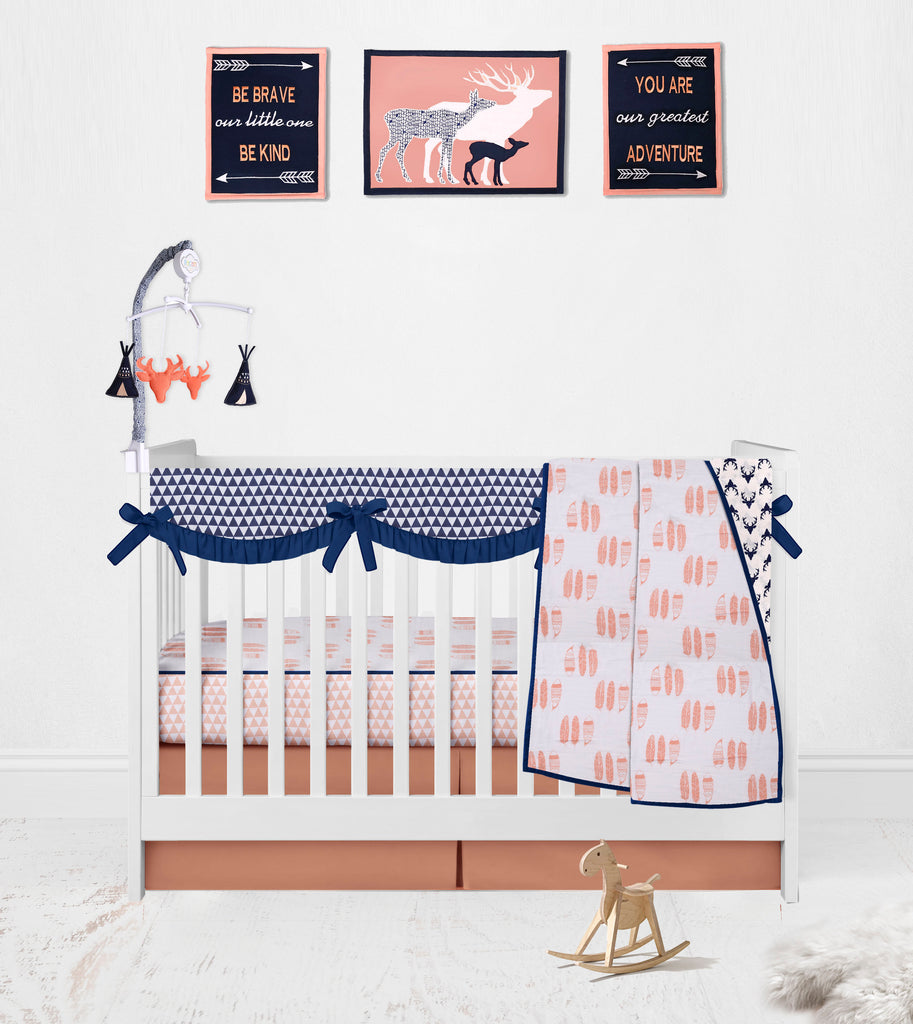 Tribal Coral Navy Muslin Bedding