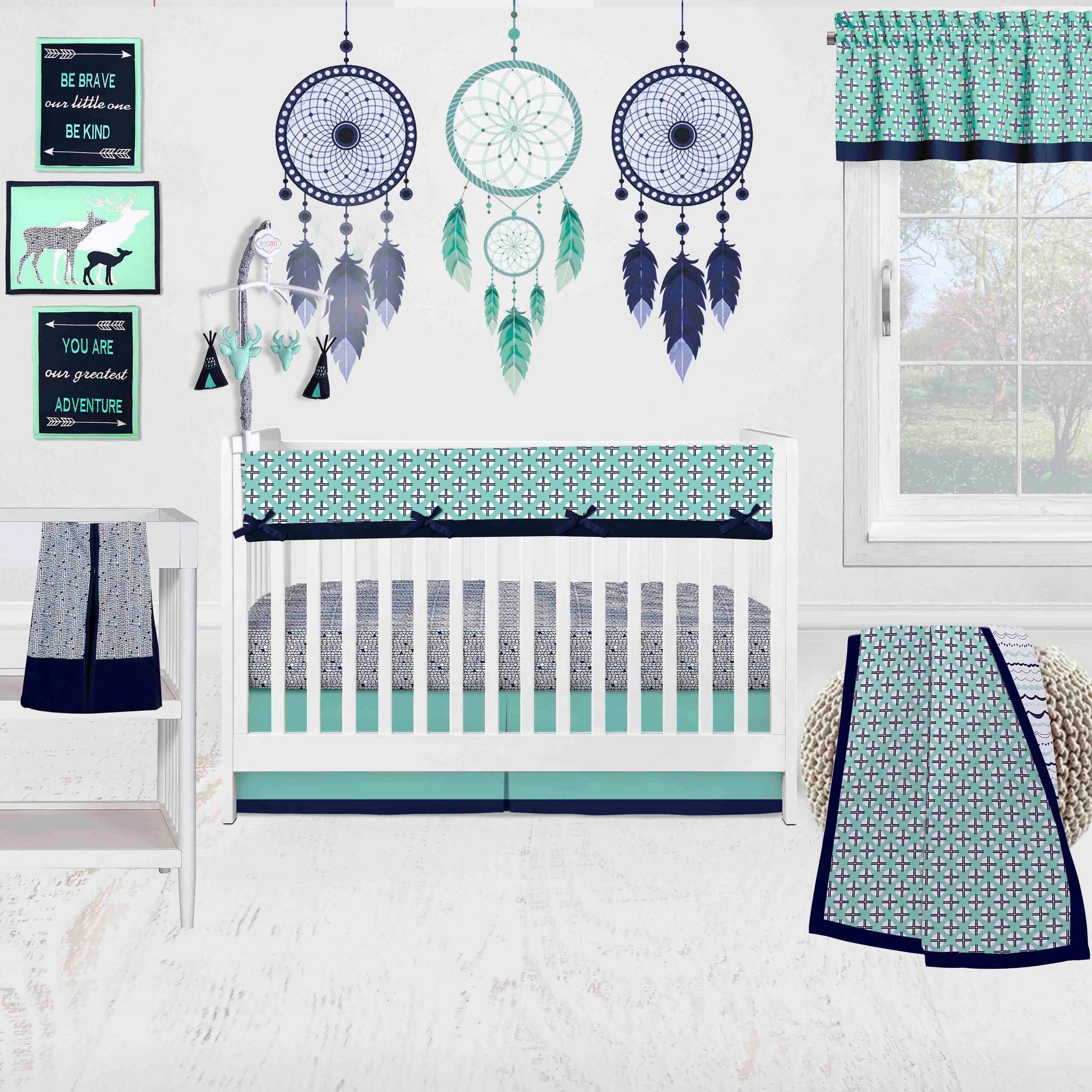 Navy and mint crib bedding on sale