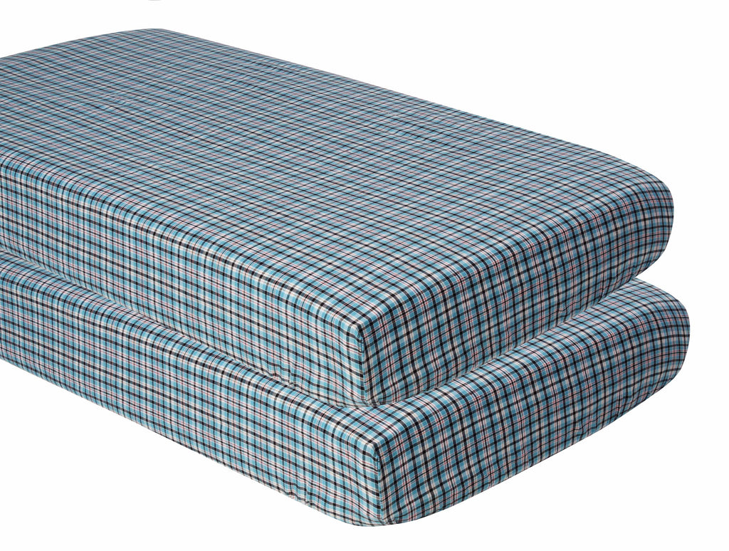 Bacati - Plaids and Stripes Blue/Navy/Red/Beige Boys Crib Bedding Set - Bacati