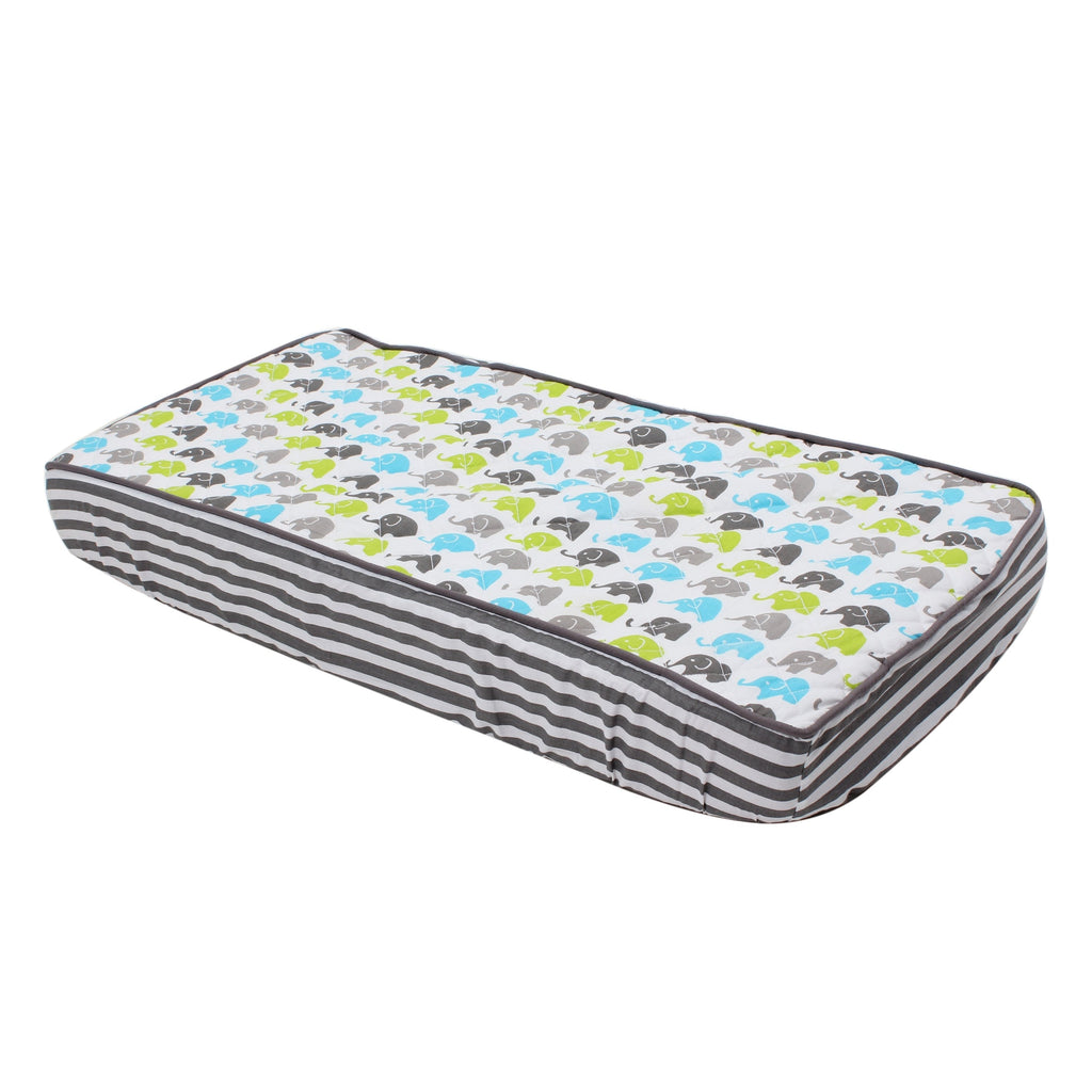 Elephants Aqua/Lime/Grey Quilted Changing Pad Cover - Bacati - Changing pad cover - Bacati