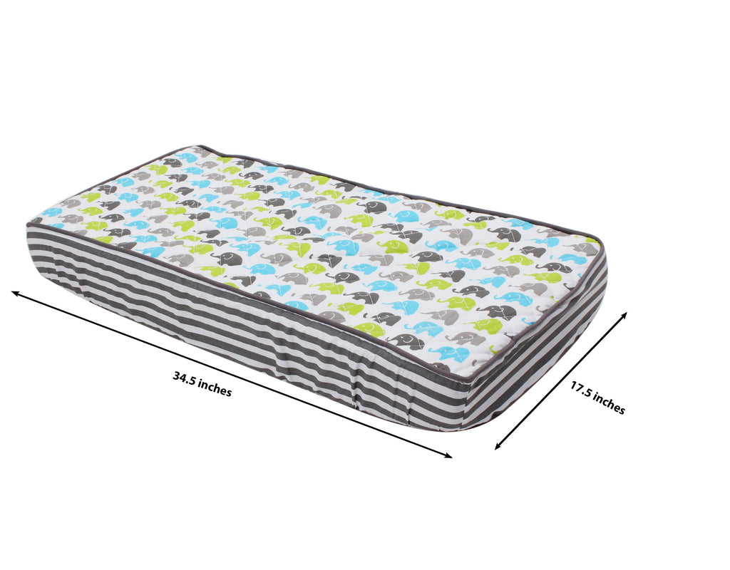 Elephants Aqua/Lime/Grey Quilted Changing Pad Cover - Bacati - Changing pad cover - Bacati