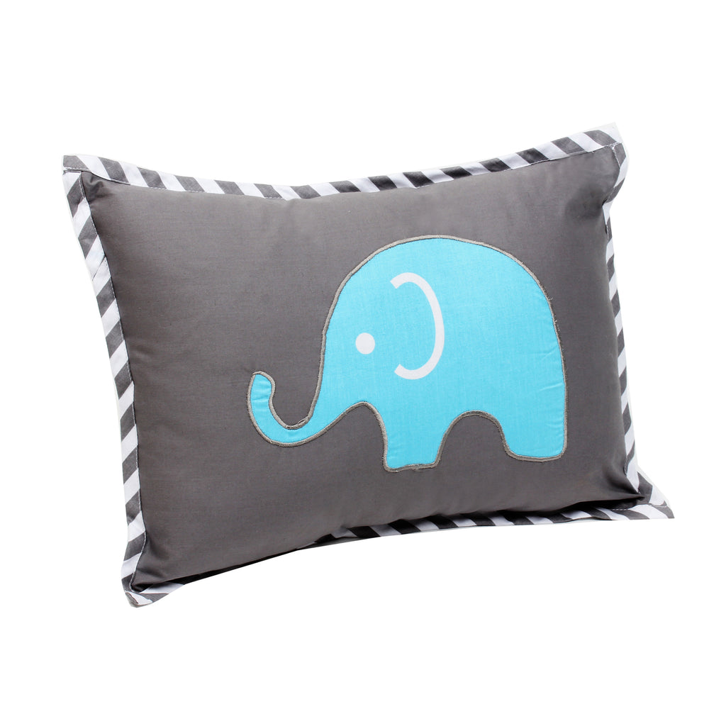 Bacati - Decorative Pillow, Elephants Aqua/Lime/Grey - Bacati