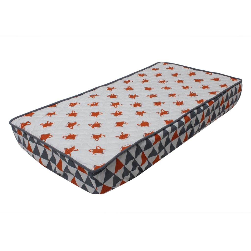 Playful Fox Orange/Grey Neutral Quilted Changing Pad Cover - Bacati - Changing pad cover - Bacati