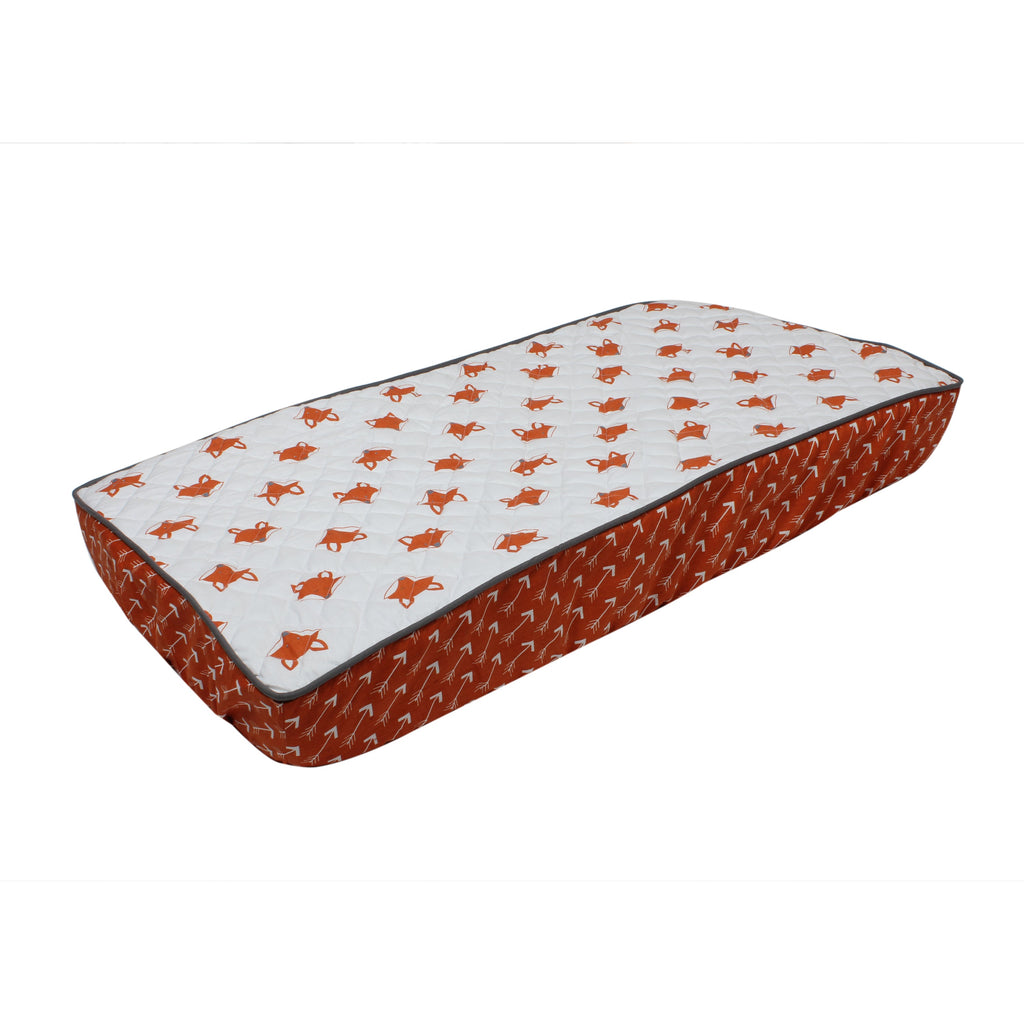 Playful Fox Orange/Grey Neutral Quilted Changing Pad Cover - Bacati - Changing pad cover - Bacati