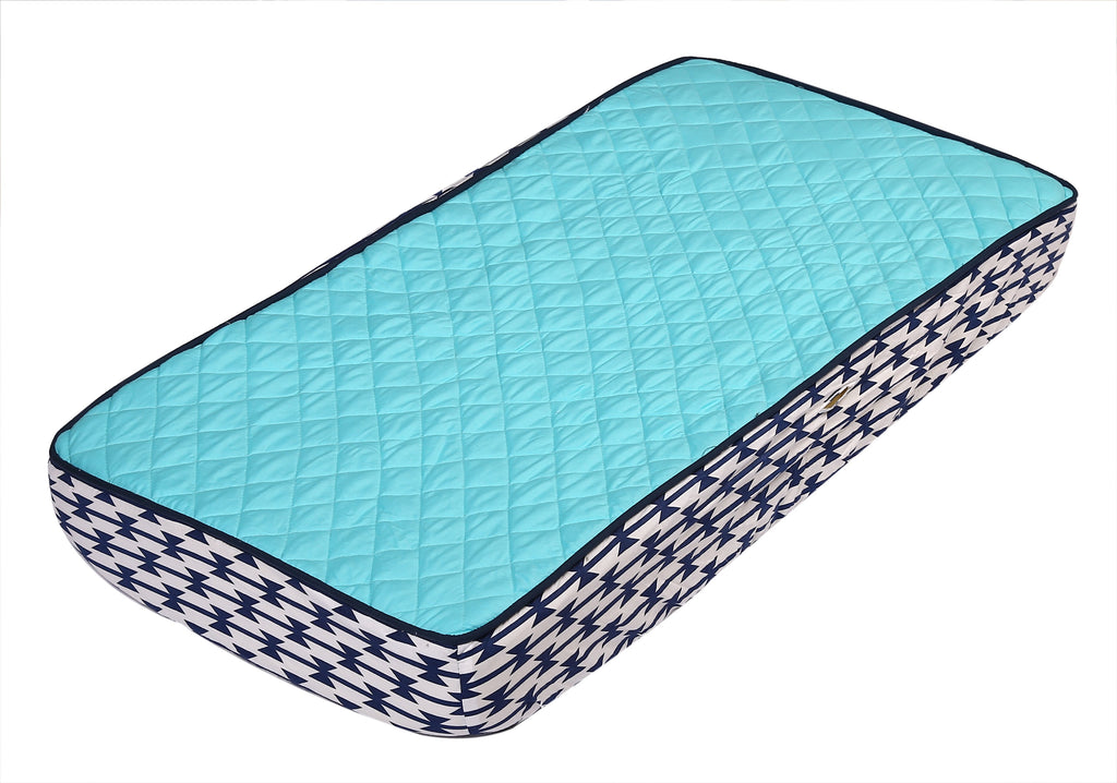 Aztec Liam Aqua/Orange/Navy Boys Quilted Changing Pad Cover - Bacati - Changing pad cover - Bacati