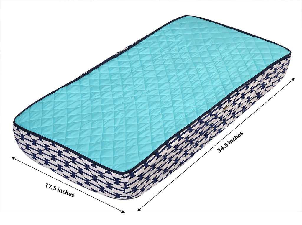 Aztec Liam Aqua/Orange/Navy Boys Quilted Changing Pad Cover - Bacati - Changing pad cover - Bacati