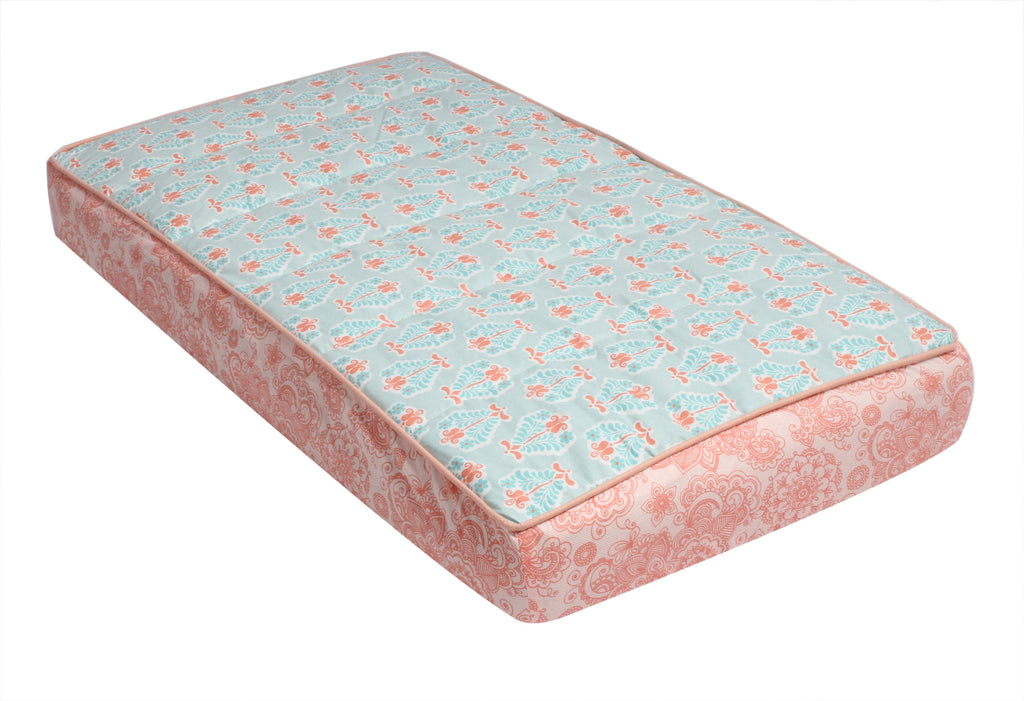 Paisley Sophia Coral/Aqua Girls Quilted Changing Pad Cover - Bacati - Changing pad cover - Bacati