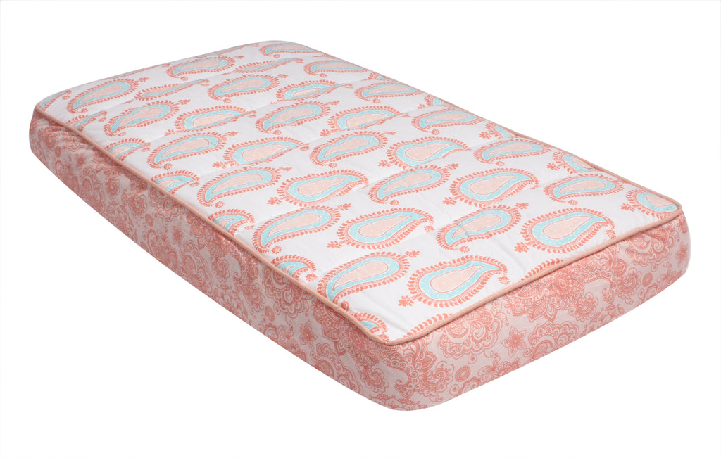 Paisley Sophia Coral/Aqua Girls Quilted Changing Pad Cover - Bacati - Changing pad cover - Bacati